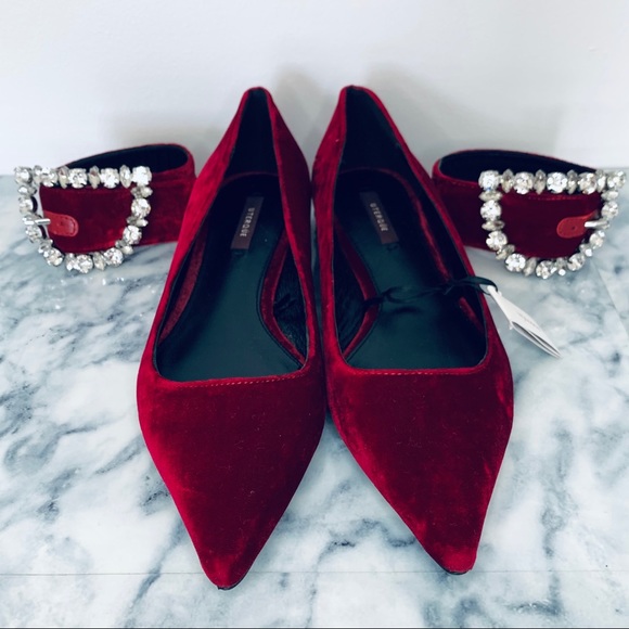 Uterque Zara Velvet Ballerina Flats Bejeweled - Picture 6 of 13